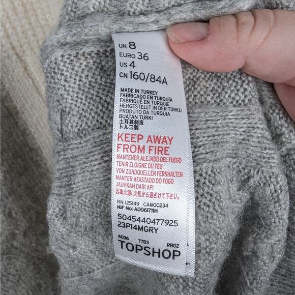 Topshop Light Gray and Cream Cable Knit Open Front Long Cardigan Sweater Size 4 - Picture 9 of 11